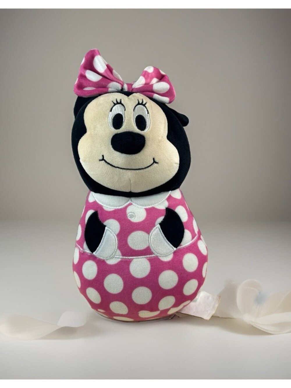 Minnie Mouse Plush Cylindrical 13.5" Stuffed Animal Squishy Toy in Pink Dress